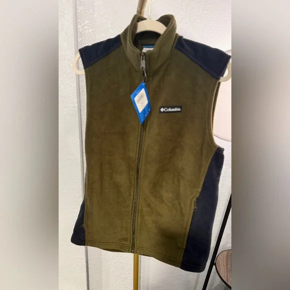 Columbia Men’s Fleece Vest Olive Green Black Size Small NWT Full Zip - Picture 2 of 9